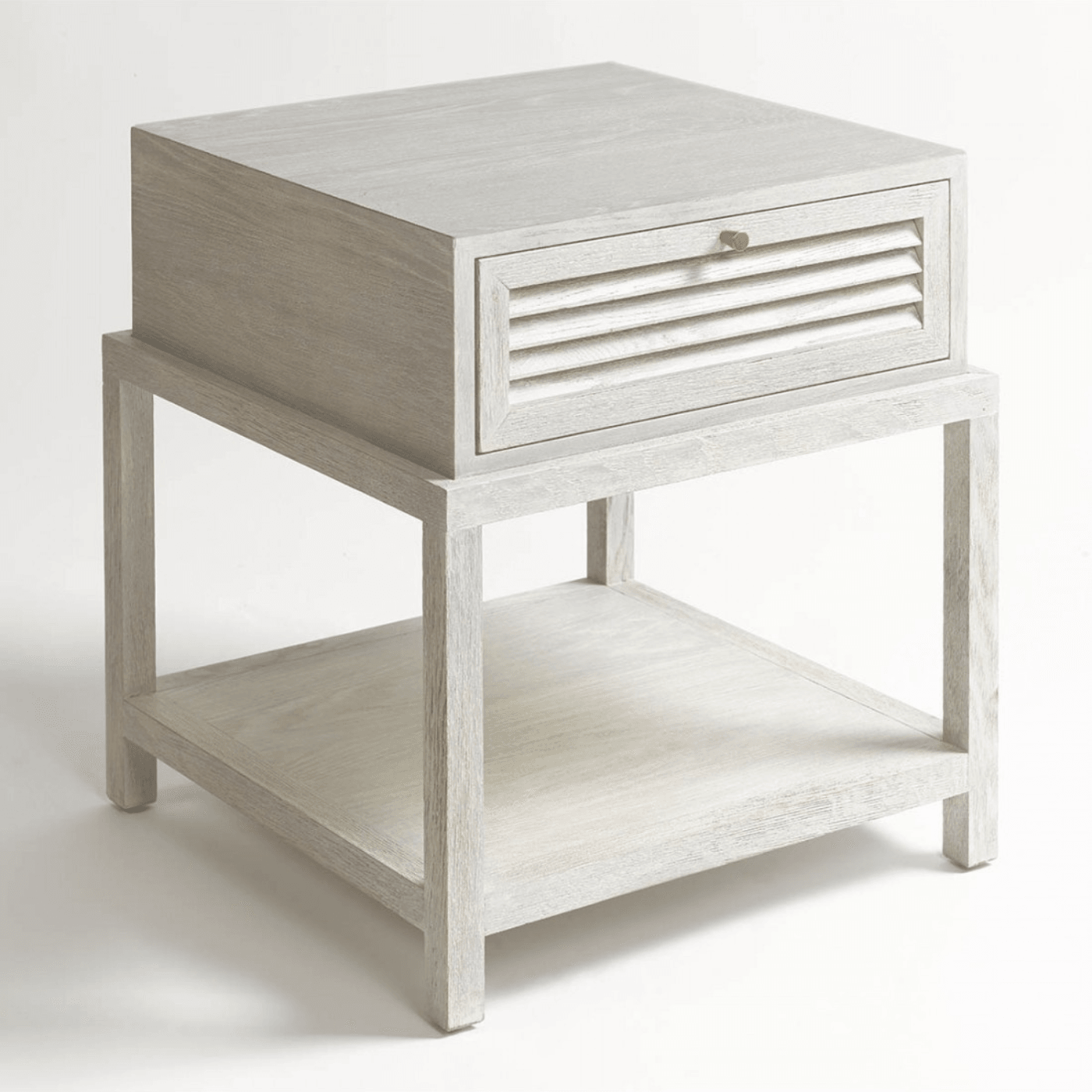 Malaga Off White Oak Bedside Table with Wooden Base - Maison Rêves UK