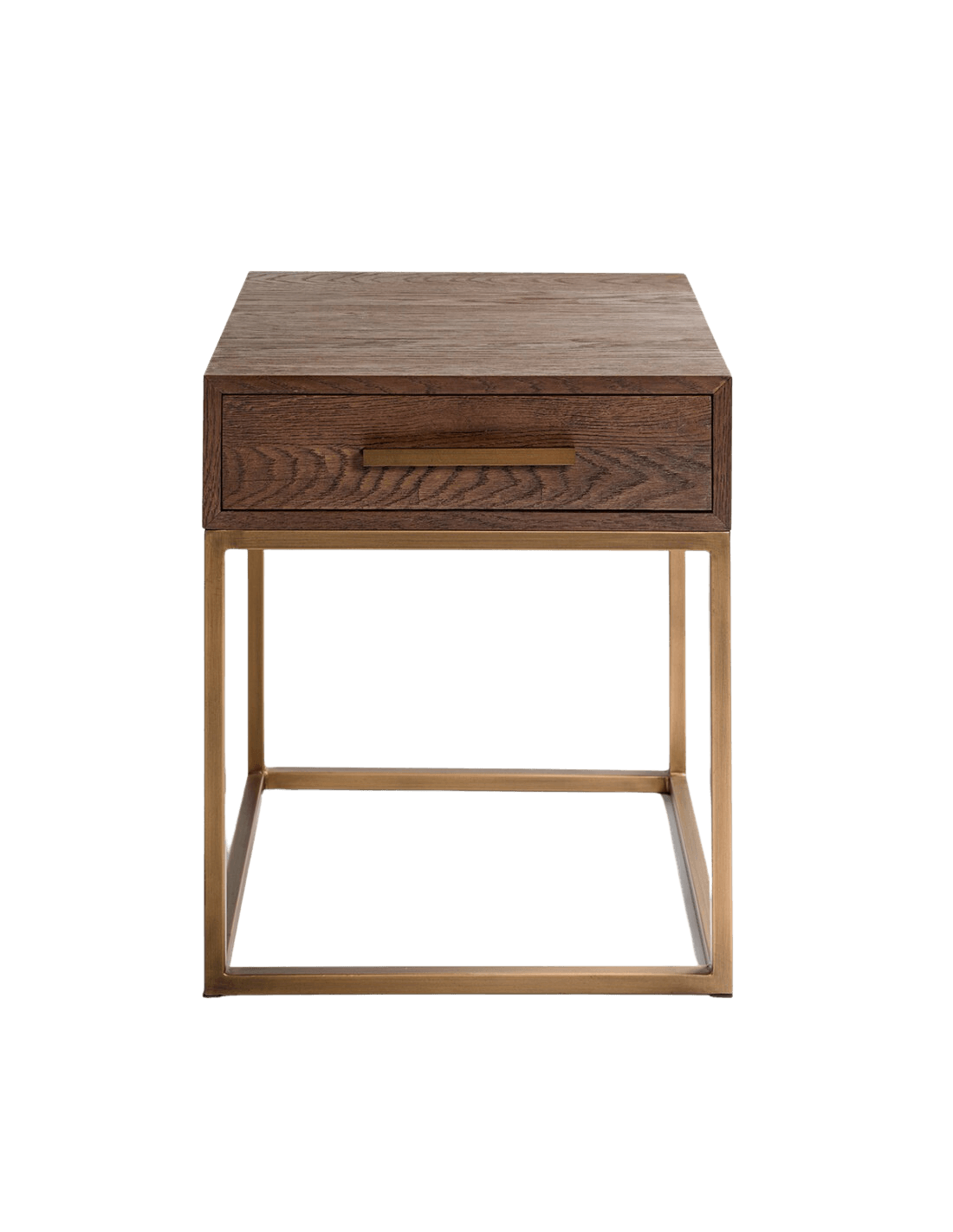Martos Brown Oak Bedside Table with Gold Metal Base - Maison Rêves UK