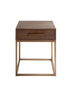Martos Brown Oak Bedside Table with Gold Metal Base - Maison Rêves UK