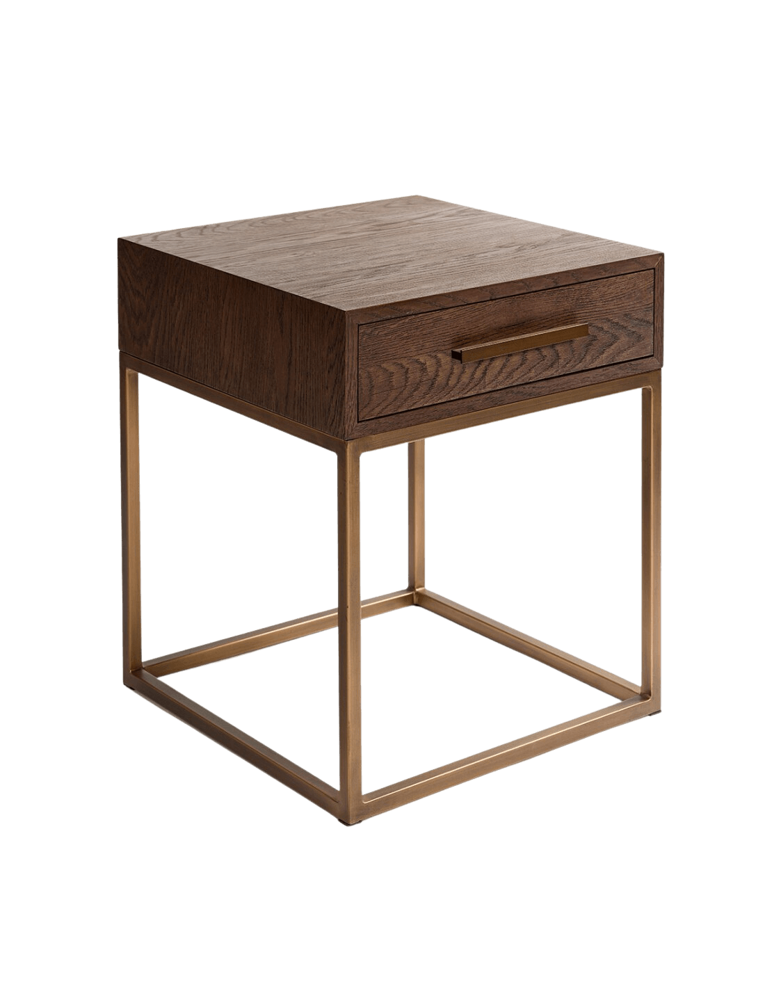 Martos Brown Oak Bedside Table with Gold Metal Base - Maison Rêves UK