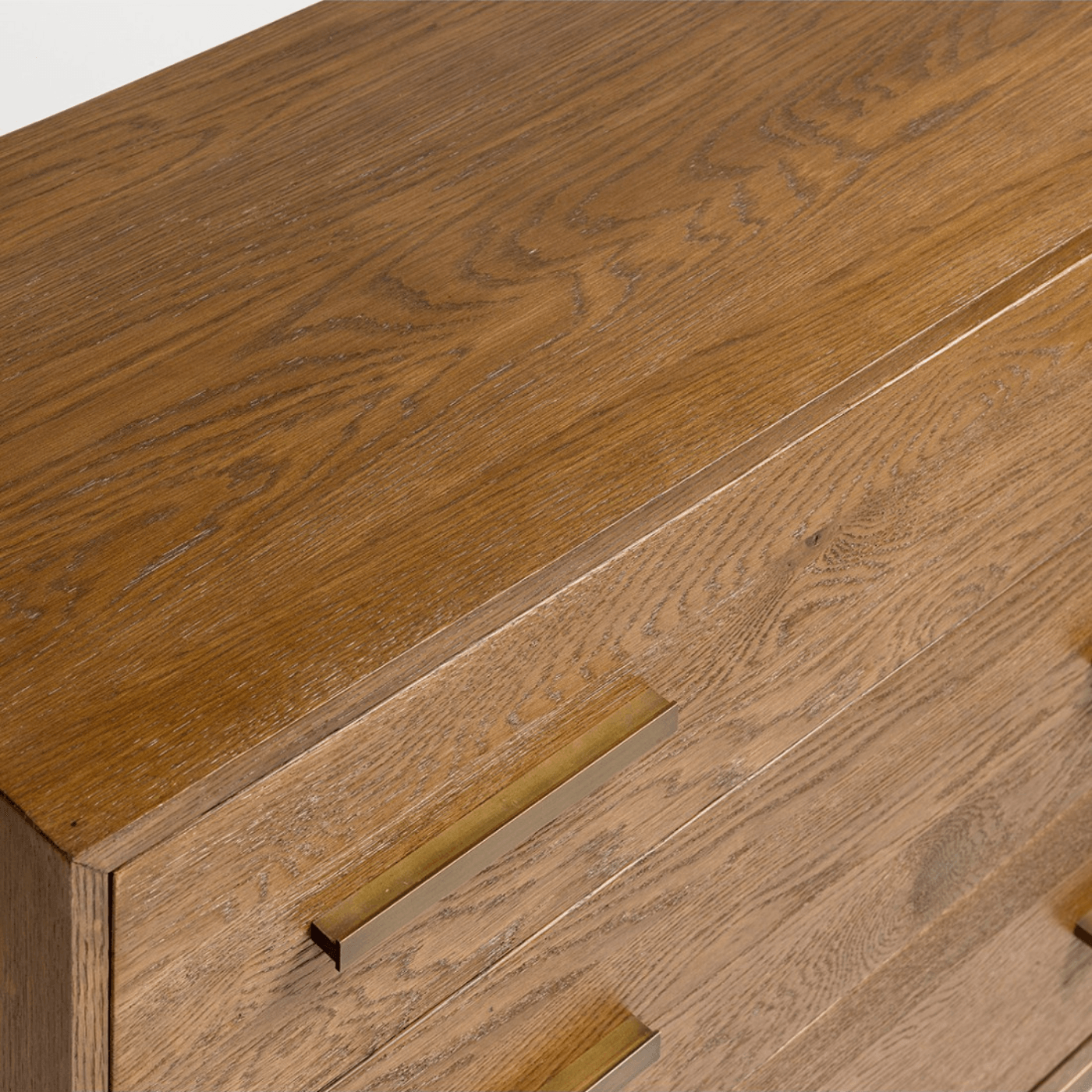 Martos Brown Oak Chest of Drawers with Gold Metal Base - Maison Rêves UK