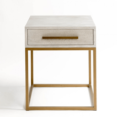 Martos Off White Oak Bedside Table with Gold Metal Base - Maison Rêves UK