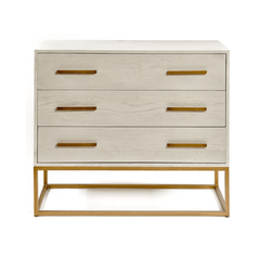 Martos White Oak Chest of Drawers with Gold Metal Base - Maison Rêves UK