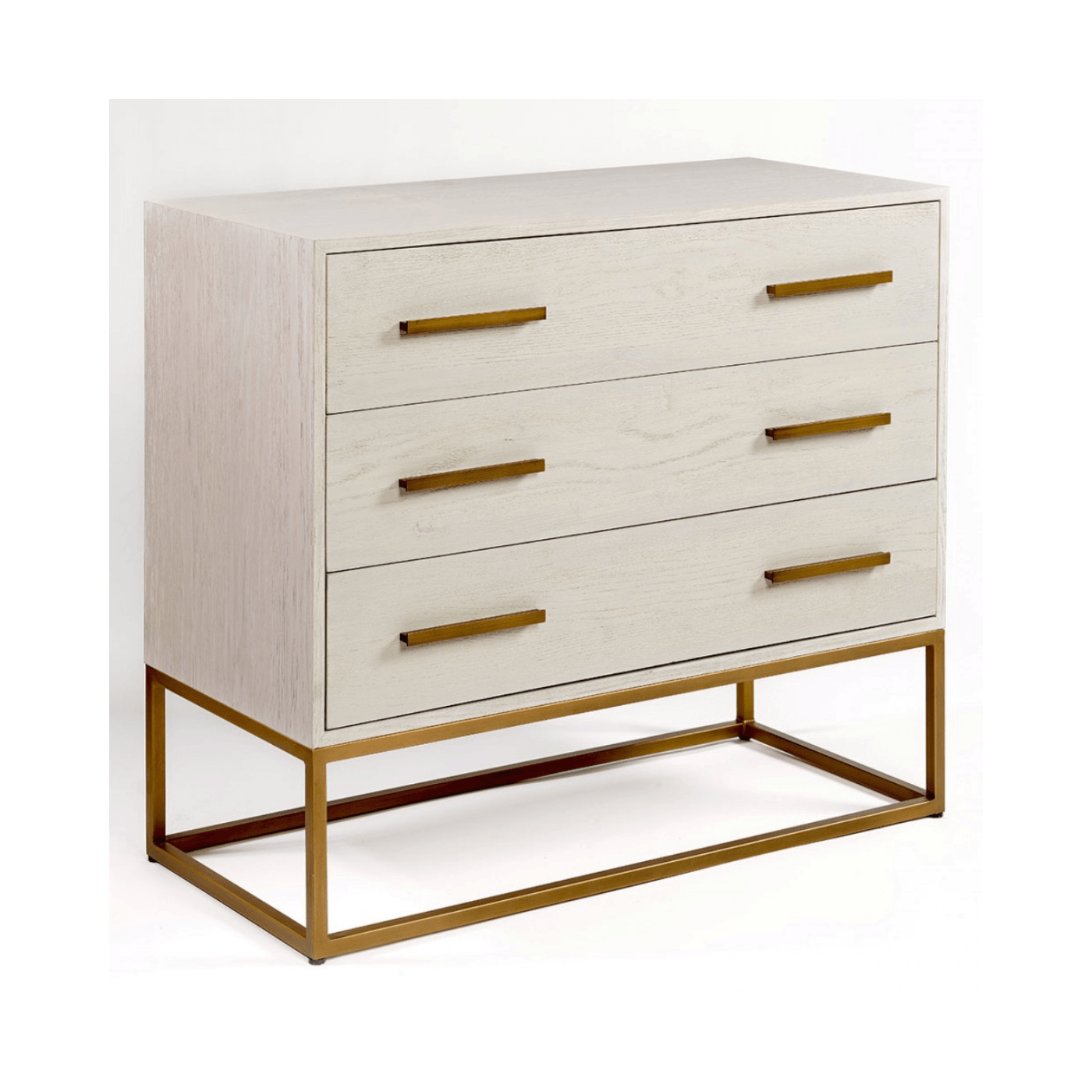 Martos White Oak Chest of Drawers with Gold Metal Base - Maison Rêves UK
