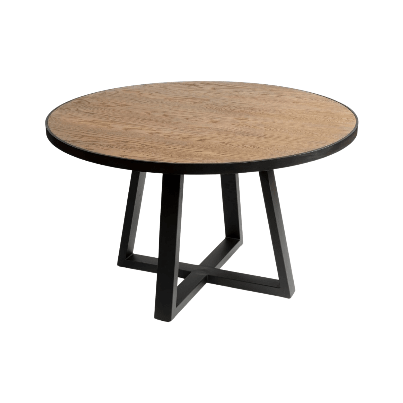 Martos Wooden Round Dining Table with Black Metal Base - Maison Rêves UK