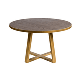 Martos Wooden Round Dining Table with Gold Metal Base - Maison Rêves UK
