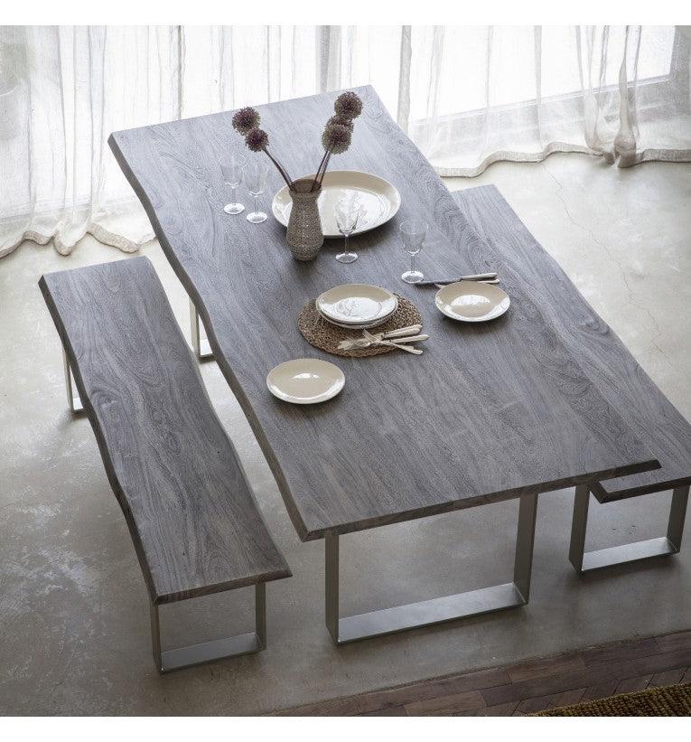 Marvena Wooden Dining Table Grey with Silver Powder Coated Iron Legs - Maison Rêves UK