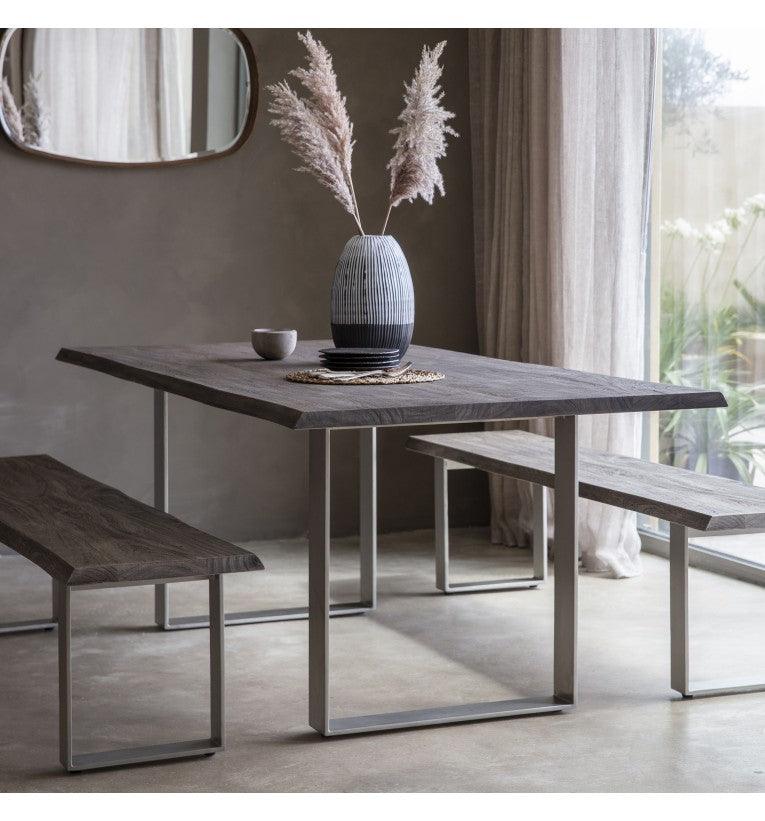 Marvena Wooden Dining Table Grey with Silver Powder Coated Iron Legs - Maison Rêves UK