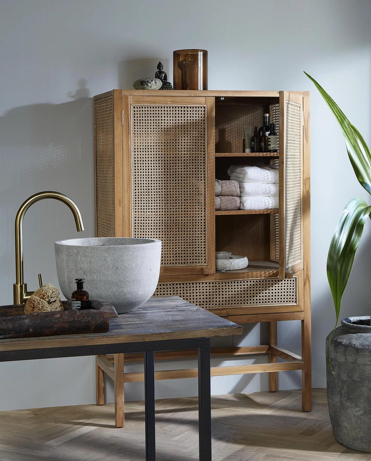 Merge Rattan Weave Cabinet with Teak Wood Frame by Nordal - Maison Rêves UK