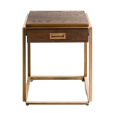 Ardales Brown Oak Bedside Table with Gold Metal Base