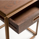 Ardales Brown Oak Bedside Table with Gold Metal Base
