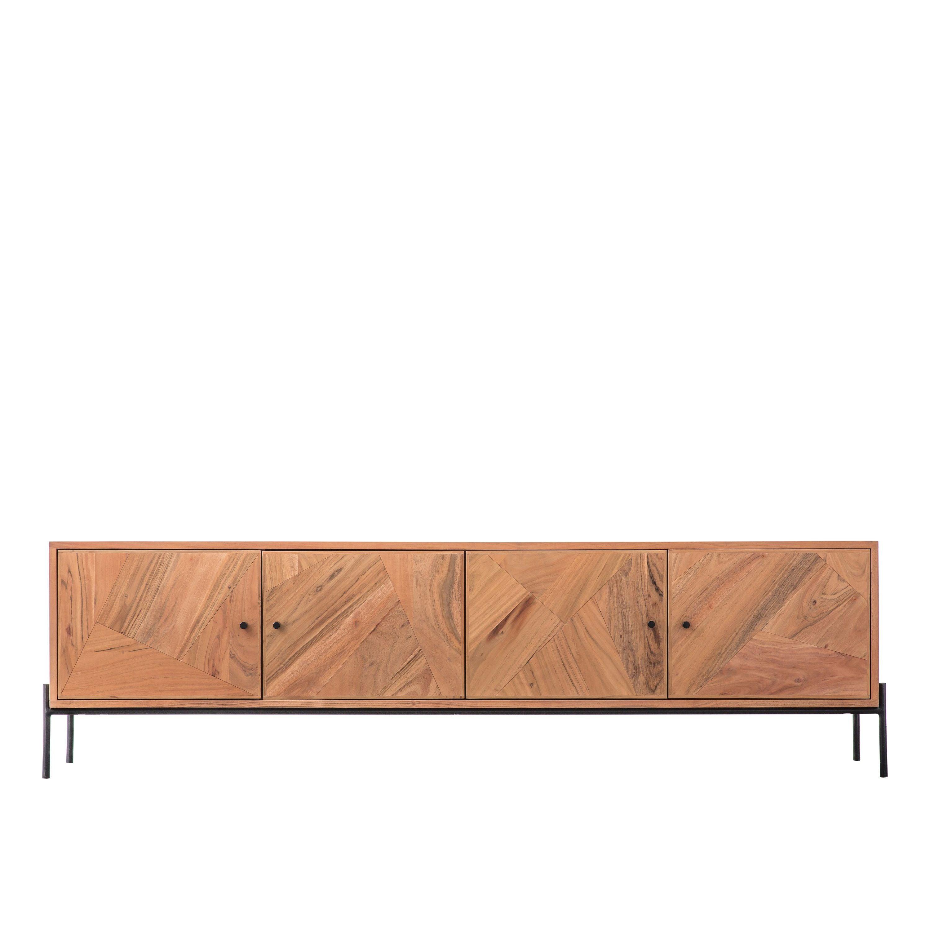 Mirage Acacia Wood 4 Door Media Unit with Iron Legs - Maison Rêves UK