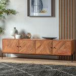 Mirage Acacia Wood 4 Door Media Unit with Iron Legs - Maison Rêves UK