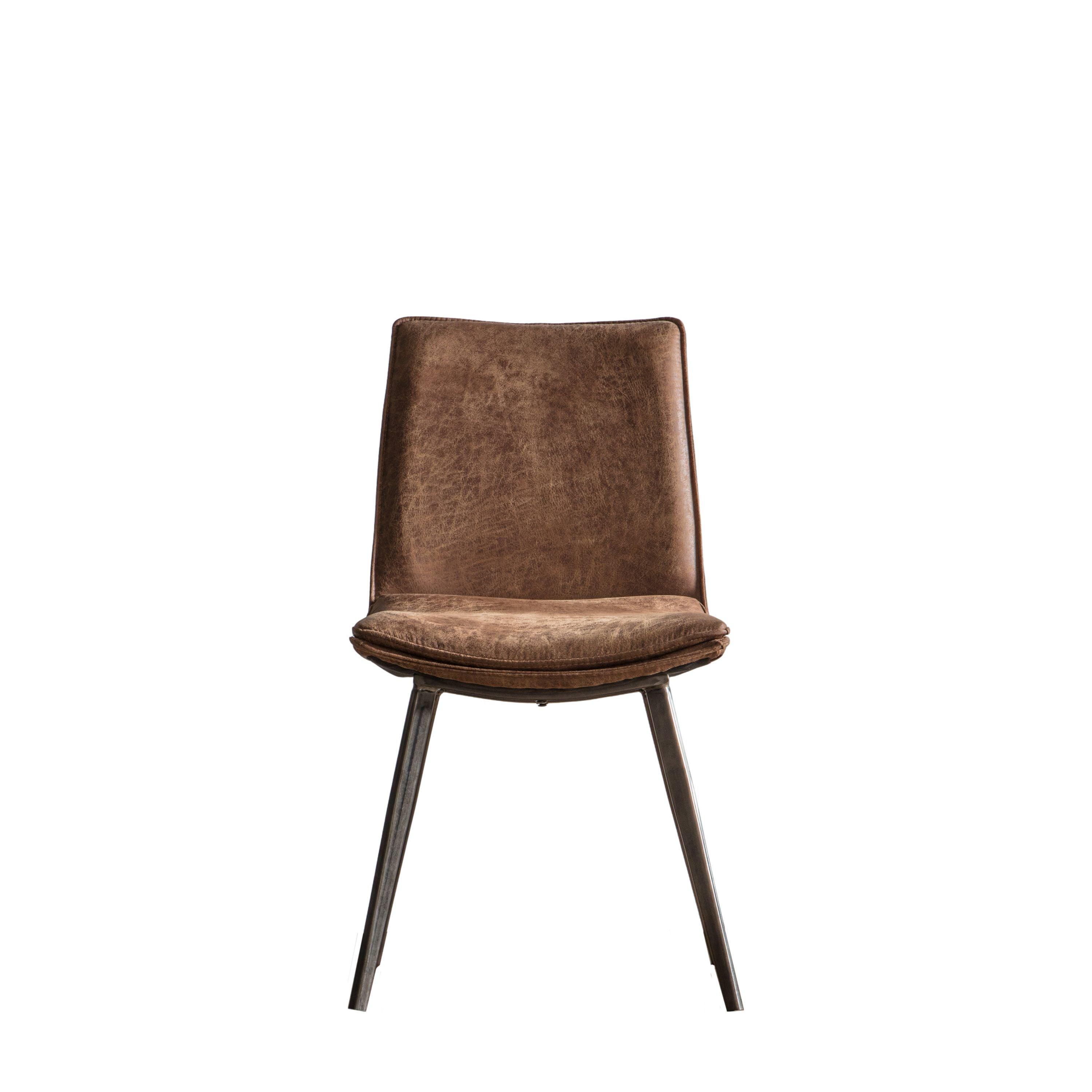 Moorwick Dining Chair Brown with Bronze Finish Metal Legs (2pk) - Maison Rêves UK