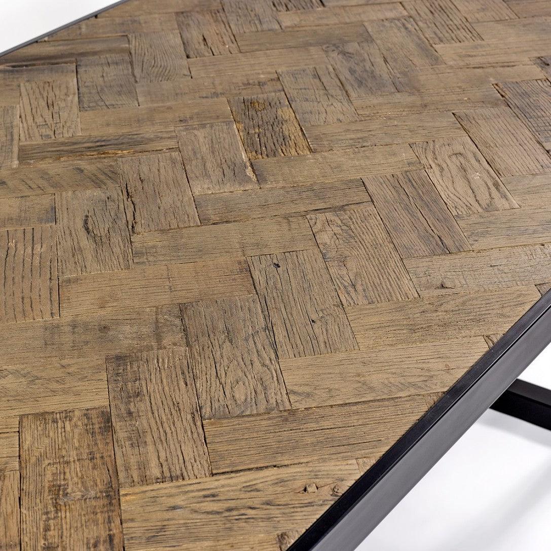 Murcia Herringbone Oak Wood Dining Table with Black Metal Base - Maison Rêves UK