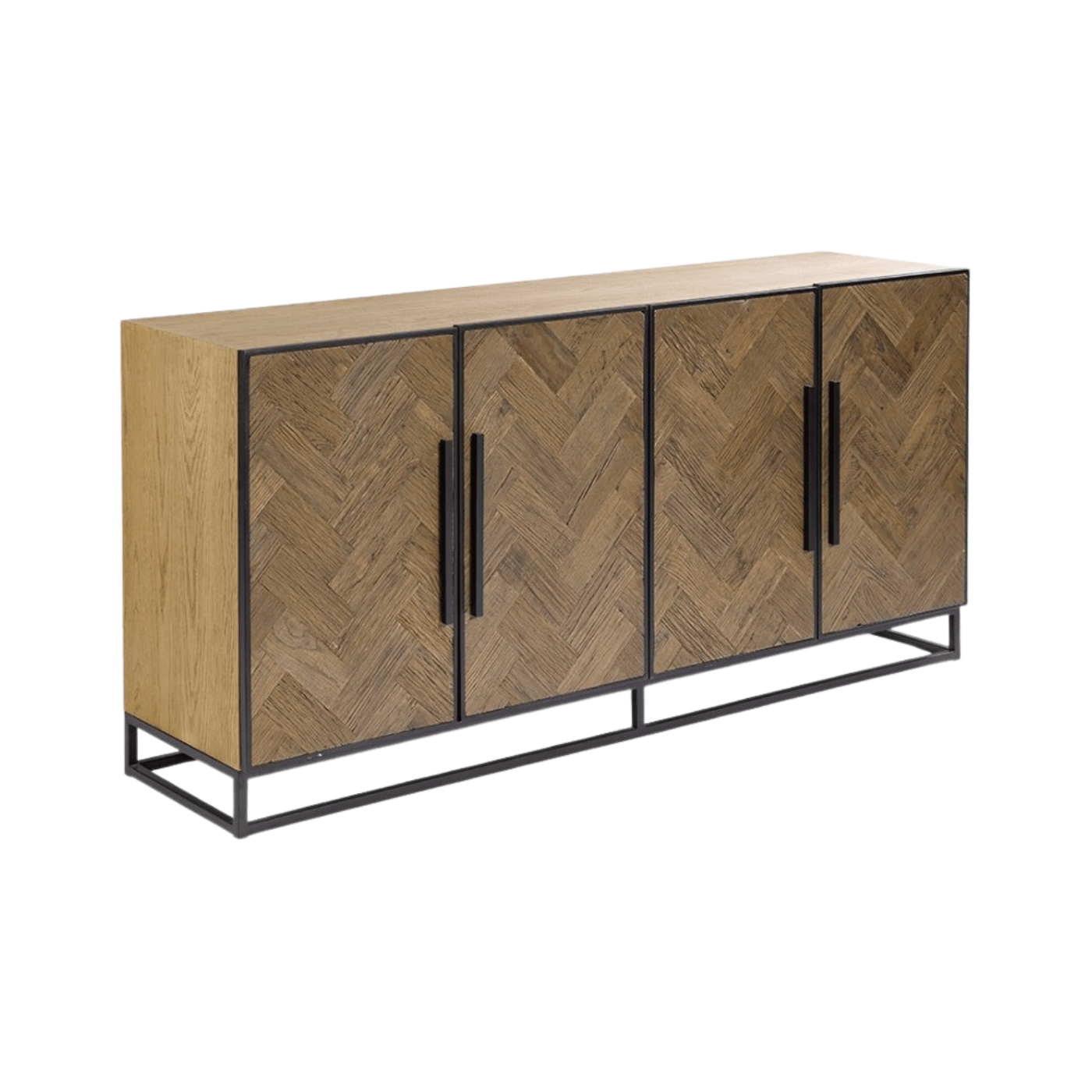 Murcia Herringbone Oak Wood Sideboard with Metal Base - Maison Rêves UK