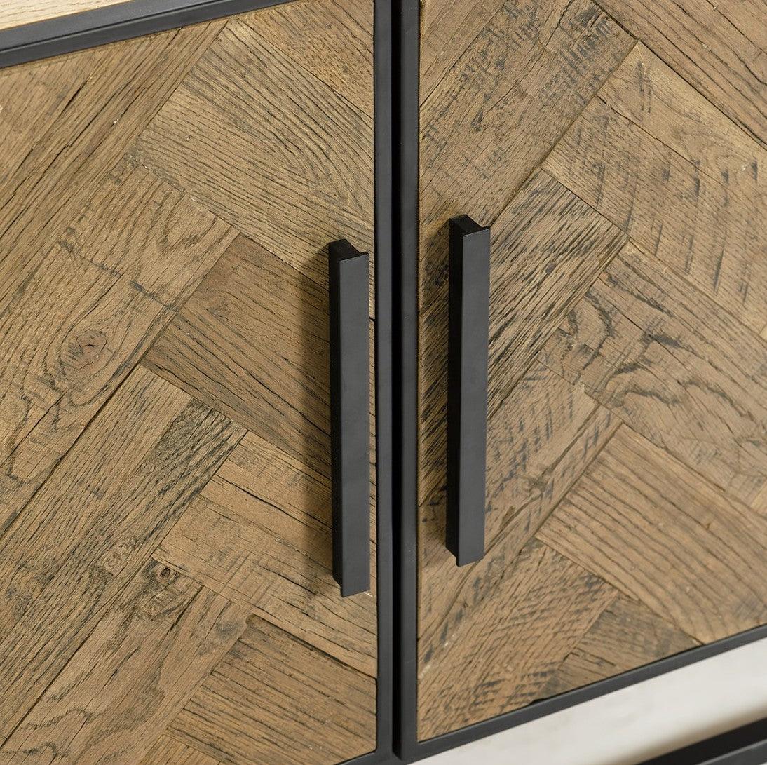 Murcia Low Herringbone Oak Wood Sideboard with Metal Base - Maison Rêves UK