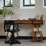 Navigator's Desk in Honey Distress Wood, Black by Authentic Models - Maison Rêves UK