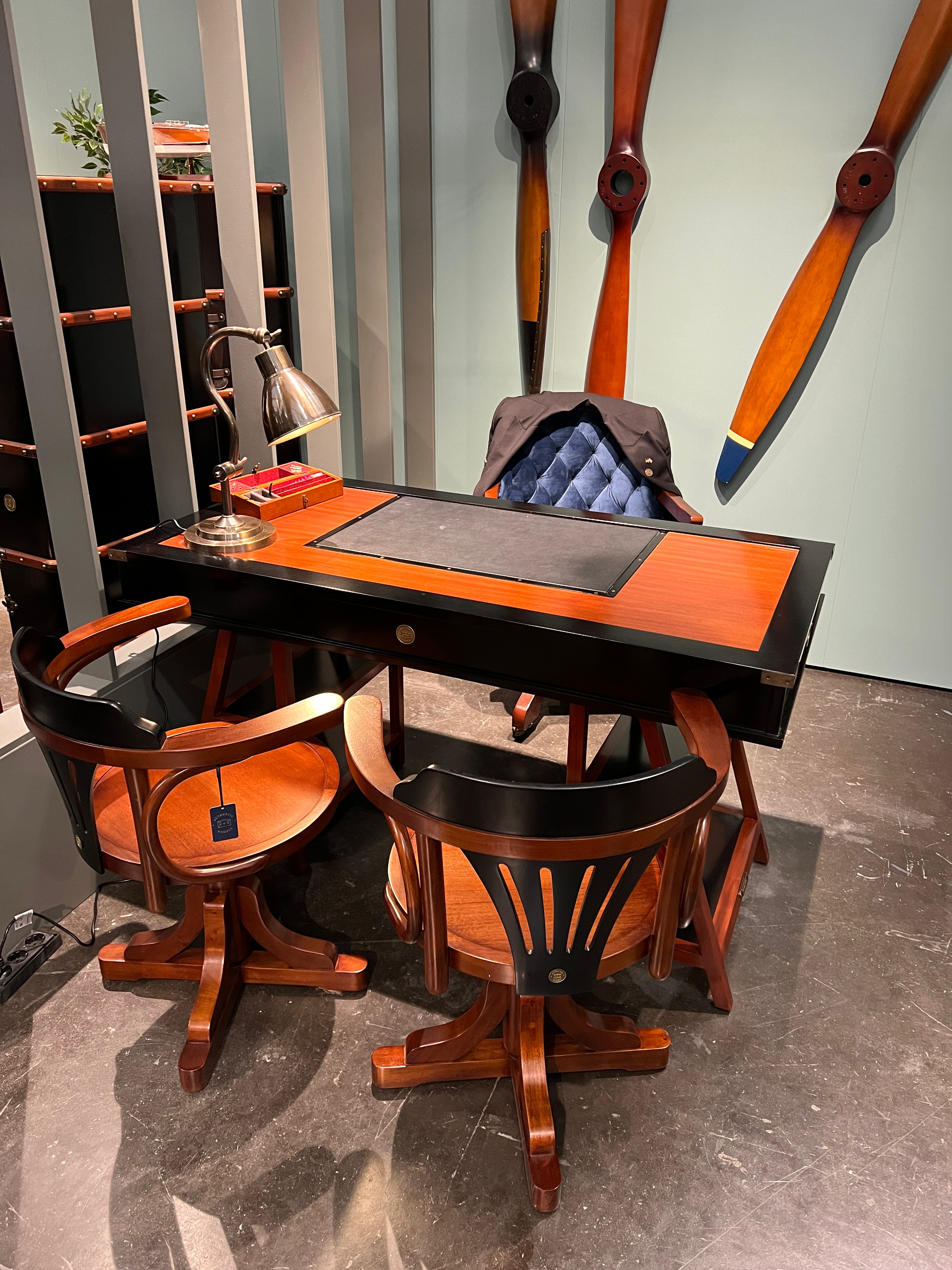 Navigator's Desk in Honey Distress Wood, Black by Authentic Models - Maison Rêves UK