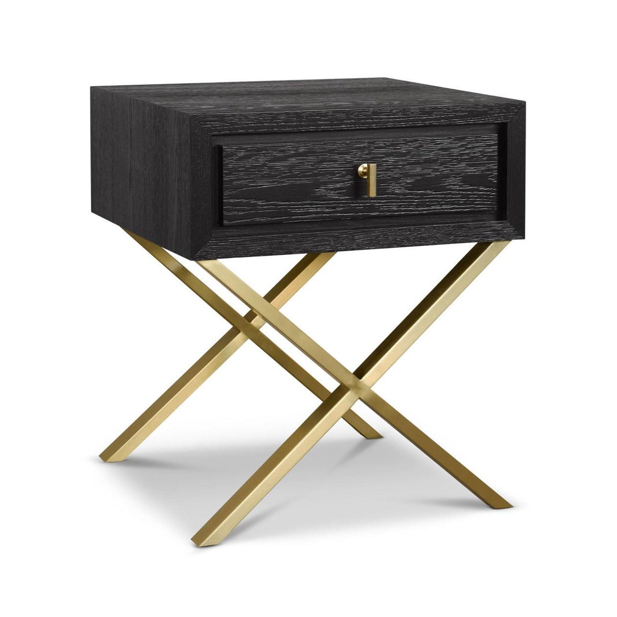 Oxford 1-Drawer Side Table Textured Espresso Oak with Gold Handles - interitower
