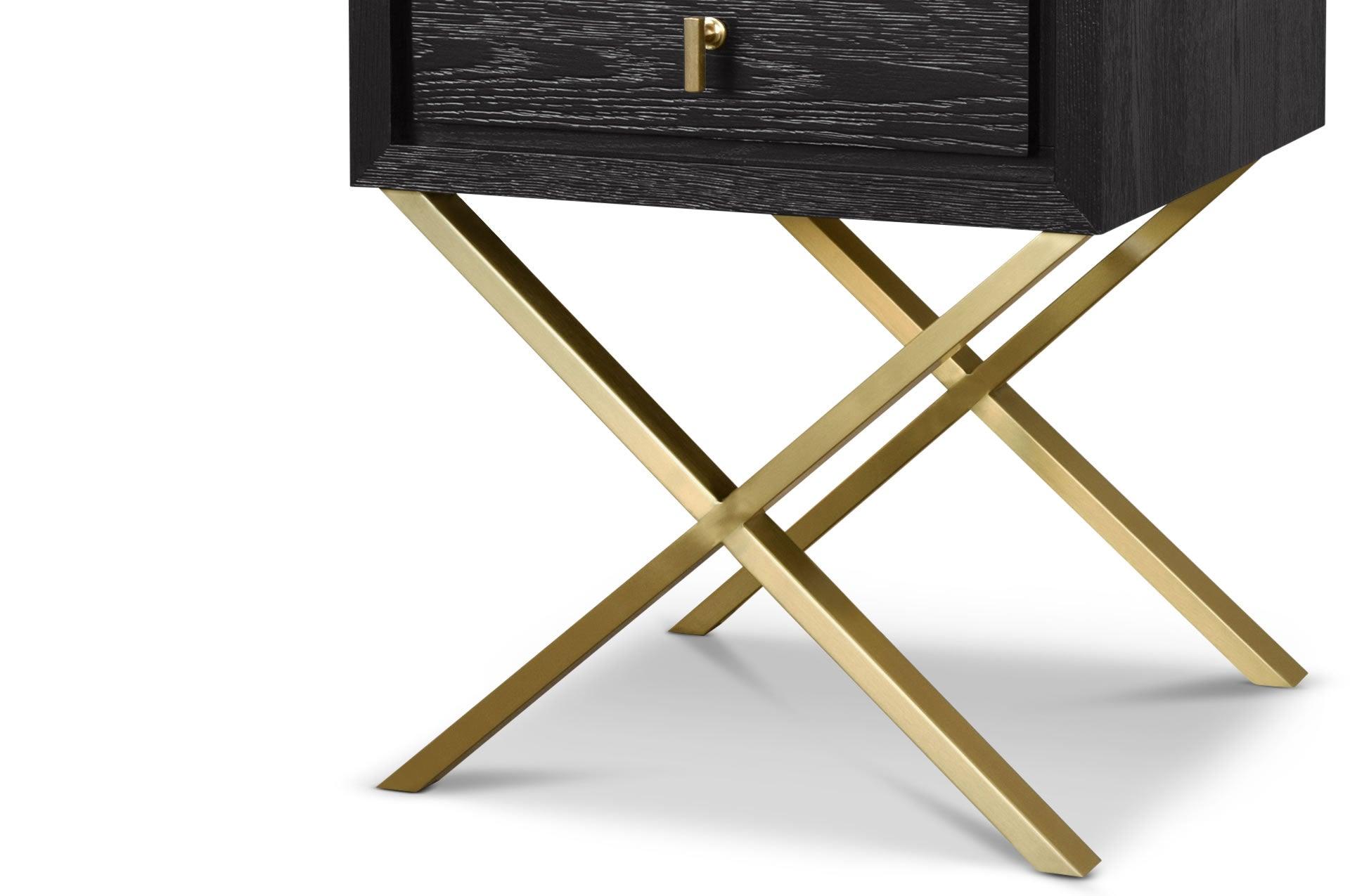 Oxford 1-Drawer Side Table Textured Espresso Oak with Gold Handles - interitower