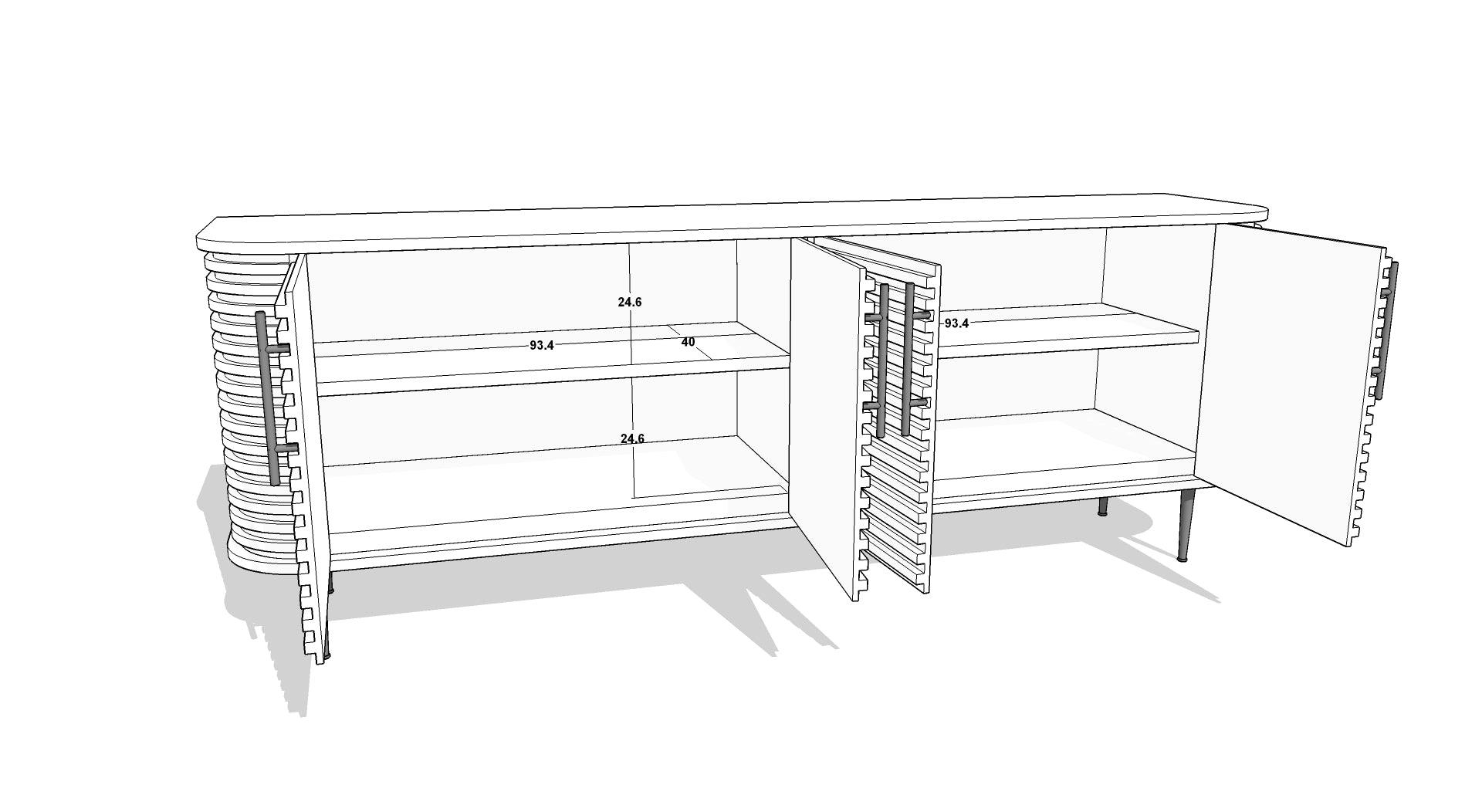 Paris Natural Walnut Sideboard with Gold Brass Handles by Berkeley Designs - Maison Rêves UK