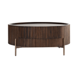 Pogoro Brown Wood Coffee Table with Dark Brass Frame - Maison Rêves UK