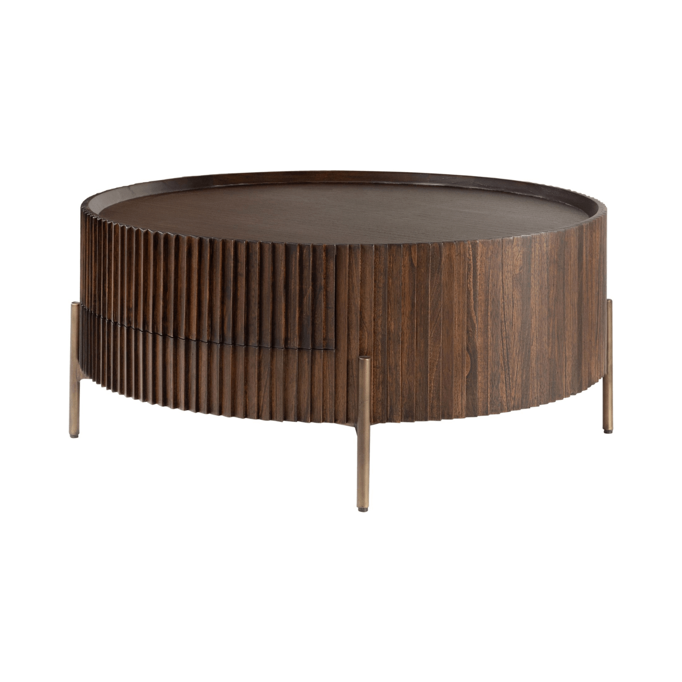 Pogoro Brown Wood Coffee Table with Dark Brass Frame - Maison Rêves UK