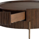 Pogoro Brown Wood Coffee Table with Dark Brass Frame - Maison Rêves UK