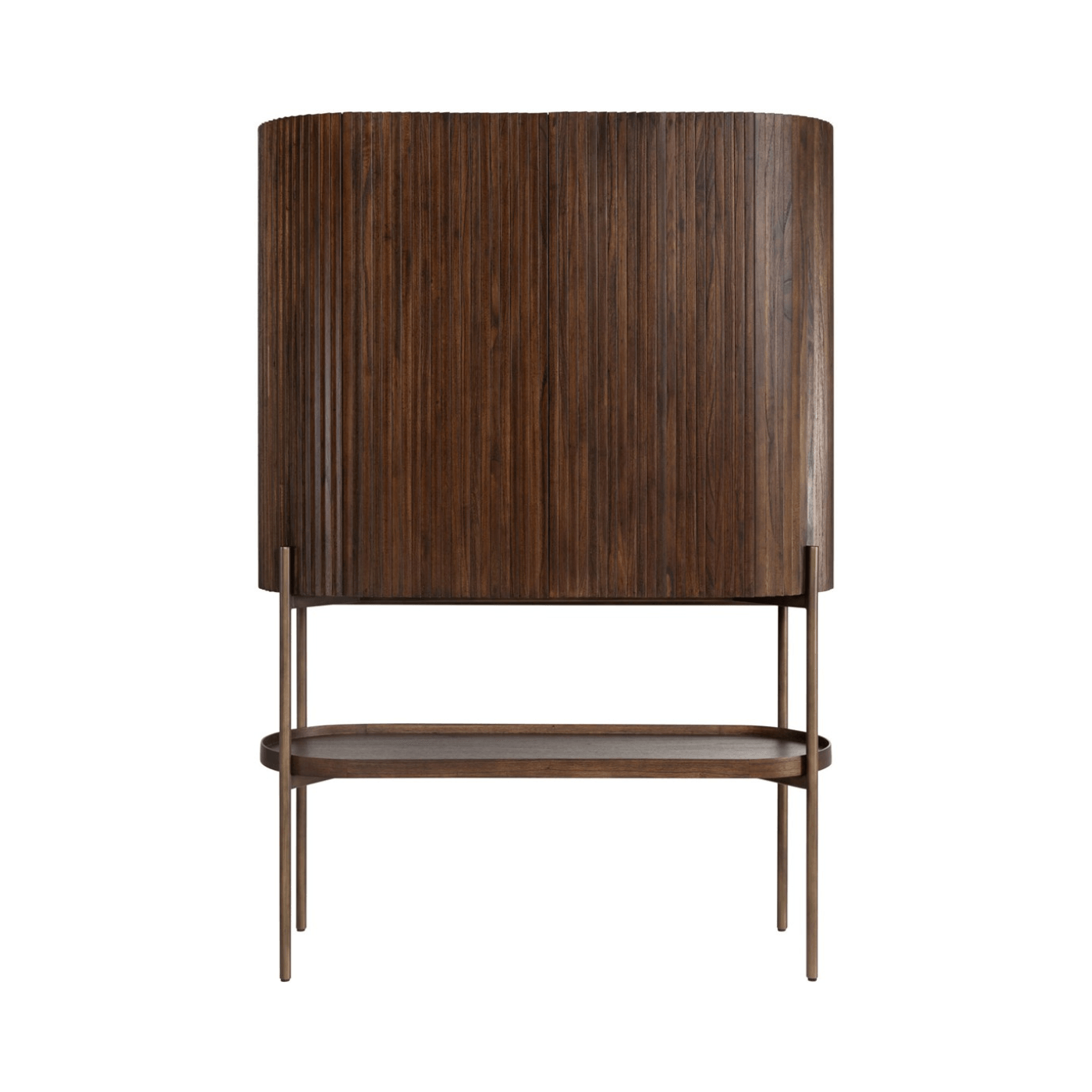 Pogoro Brown Wood Large Cabinet with Dark Brass Frame - Maison Rêves UK