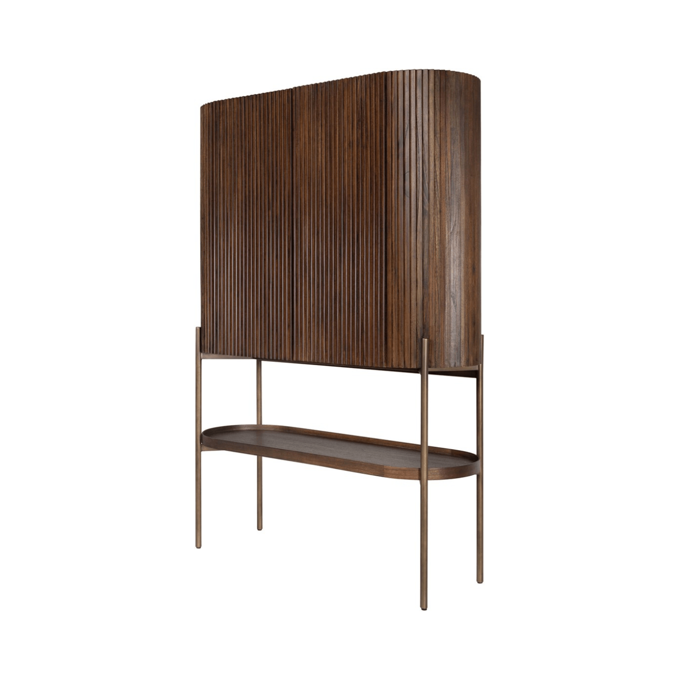 Pogoro Brown Wood Large Cabinet with Dark Brass Frame - Maison Rêves UK
