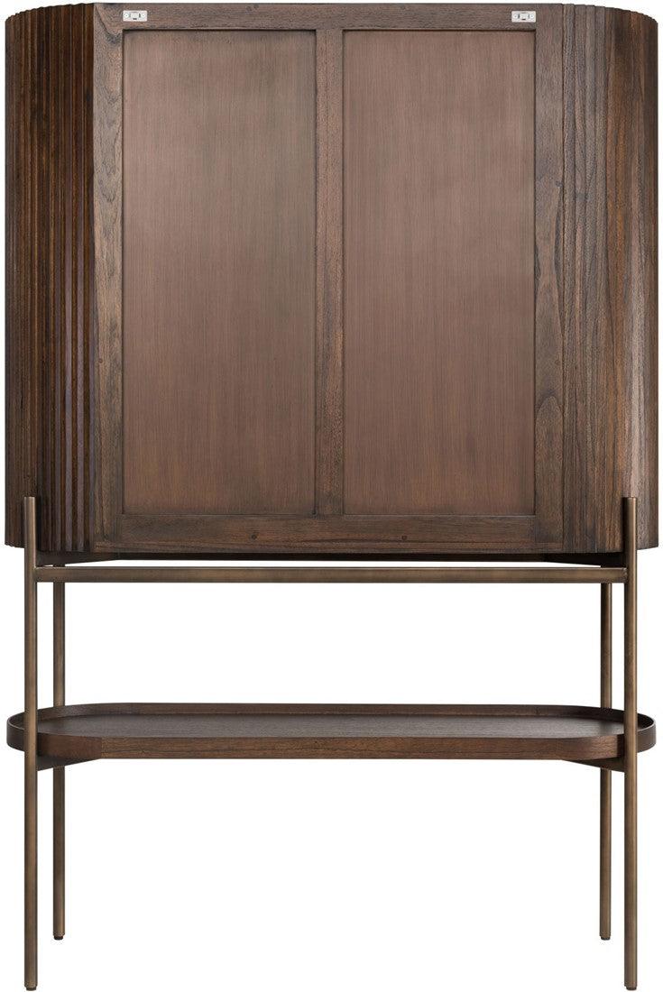 Pogoro Brown Wood Large Cabinet with Dark Brass Frame - Maison Rêves UK