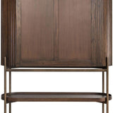 Pogoro Brown Wood Large Cabinet with Dark Brass Frame - Maison Rêves UK