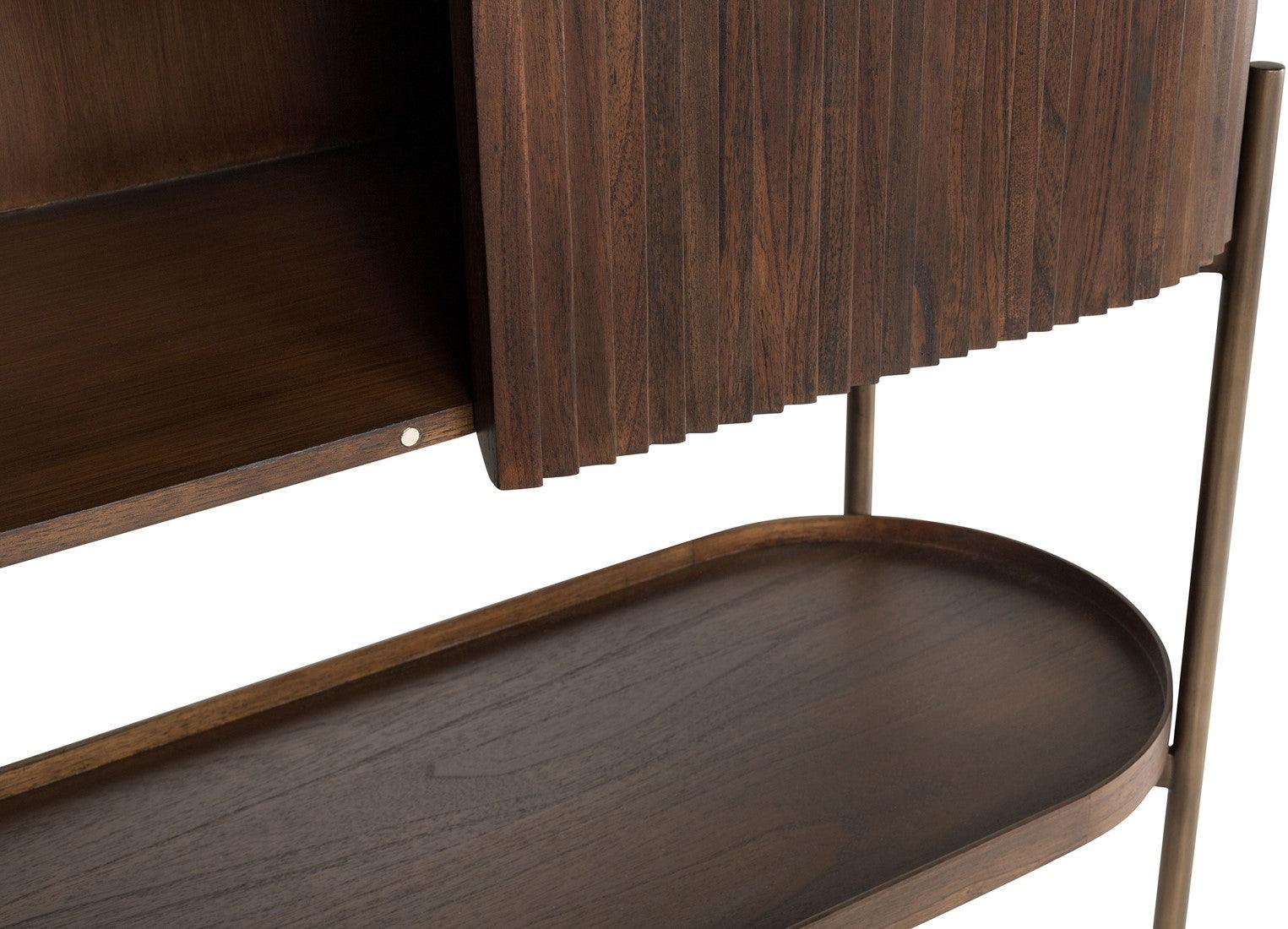 Pogoro Brown Wood Large Cabinet with Dark Brass Frame - Maison Rêves UK