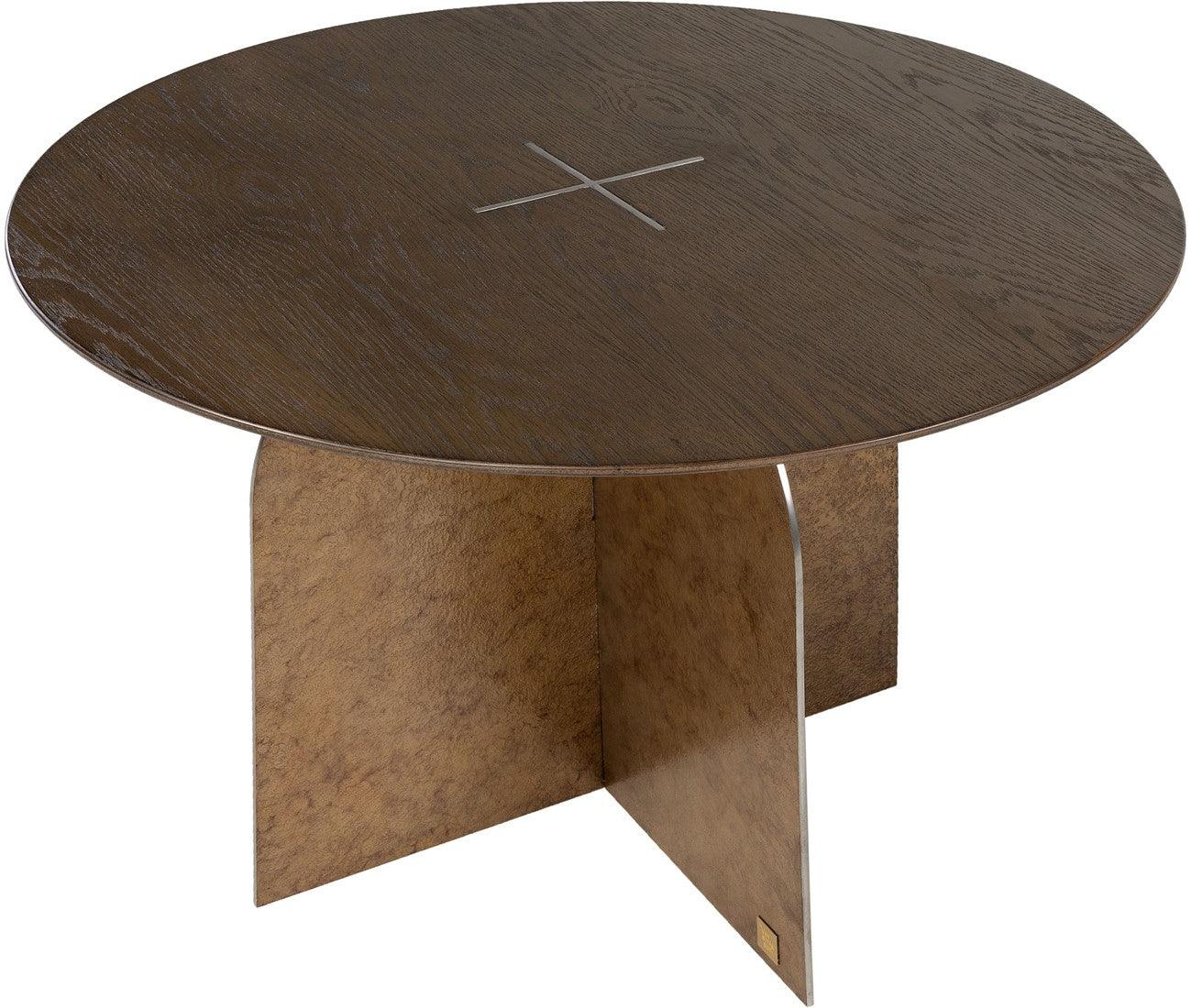 Ray Bronze Steel Coffee Table with Brown Oak Wood Top - Maison Rêves UK