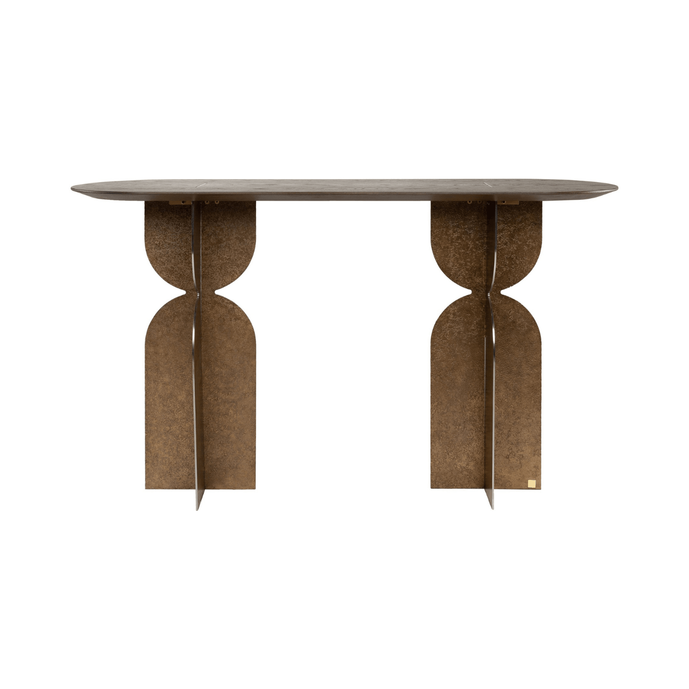 Ray Bronze Steel Console Table with Brown Oak Wood Top - Maison Rêves UK