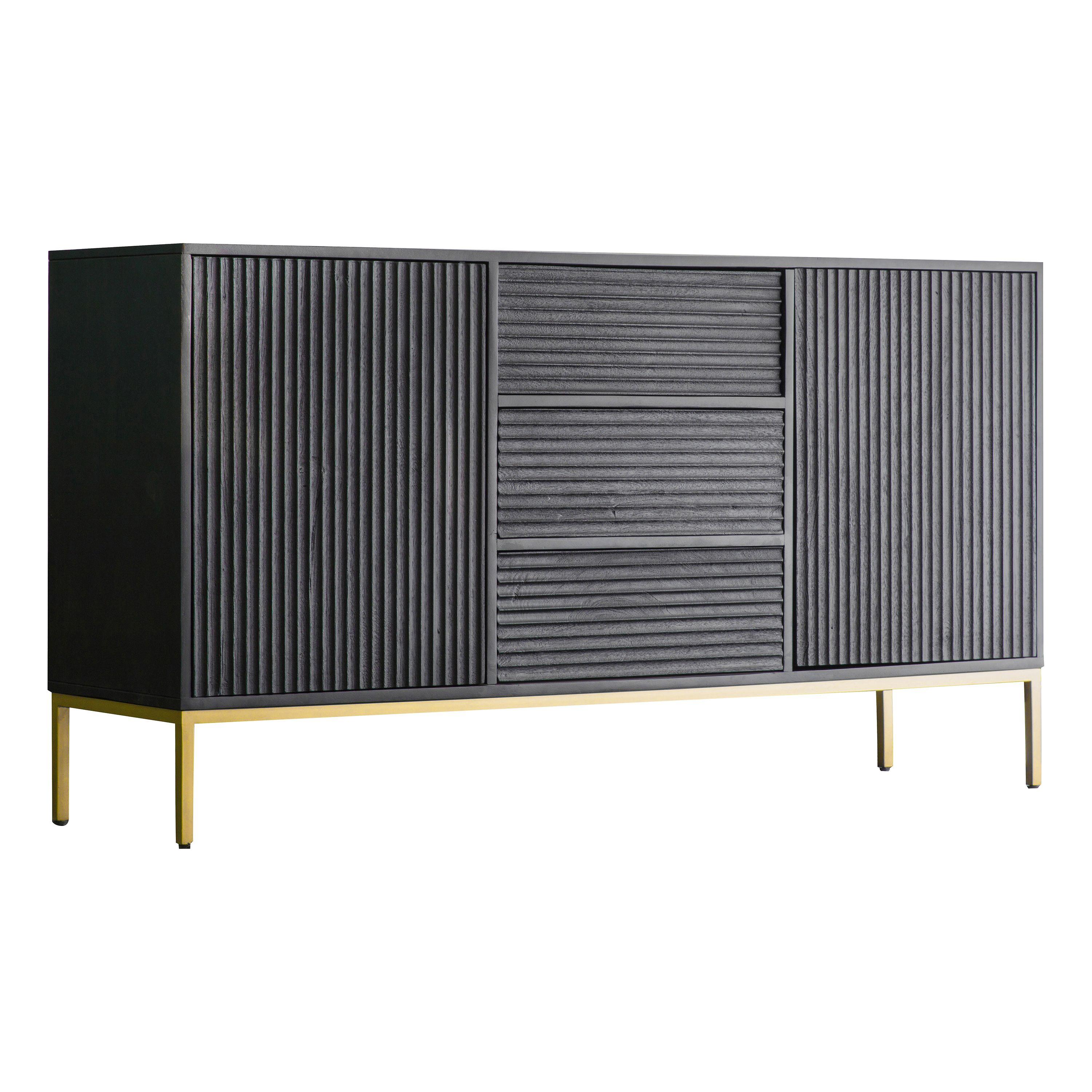 Regalia Mango Wood 2 Door 3 Drawer Sideboard with Gold Iron Base - Maison Rêves UK