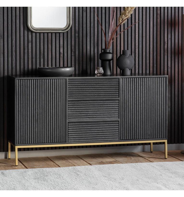 Regalia Mango Wood 2 Door 3 Drawer Sideboard with Gold Iron Base - Maison Rêves UK