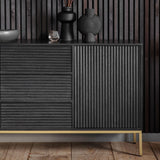 Regalia Mango Wood 2 Door 3 Drawer Sideboard with Gold Iron Base - Maison Rêves UK