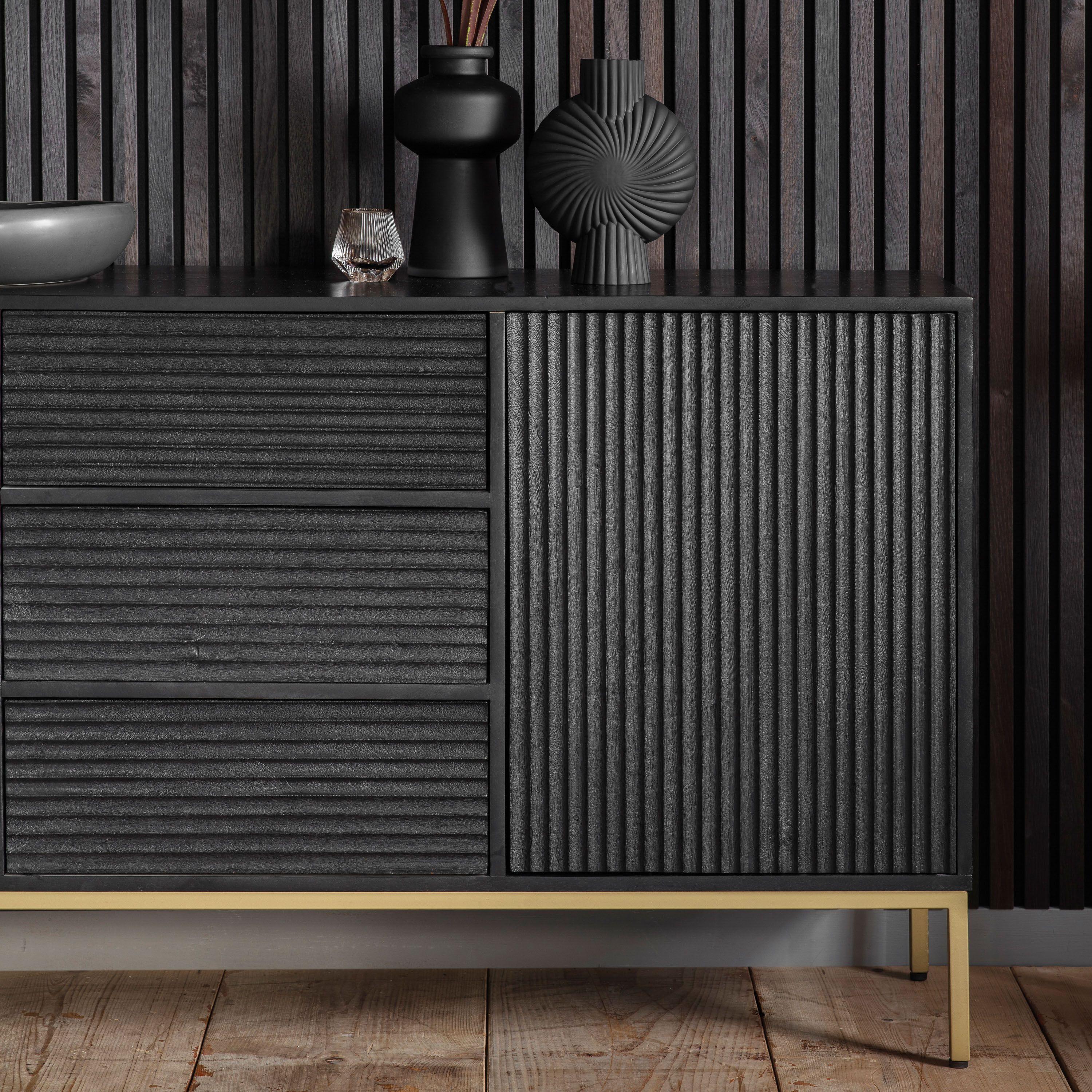 Regalia Mango Wood 2 Door 3 Drawer Sideboard with Gold Iron Base - Maison Rêves UK