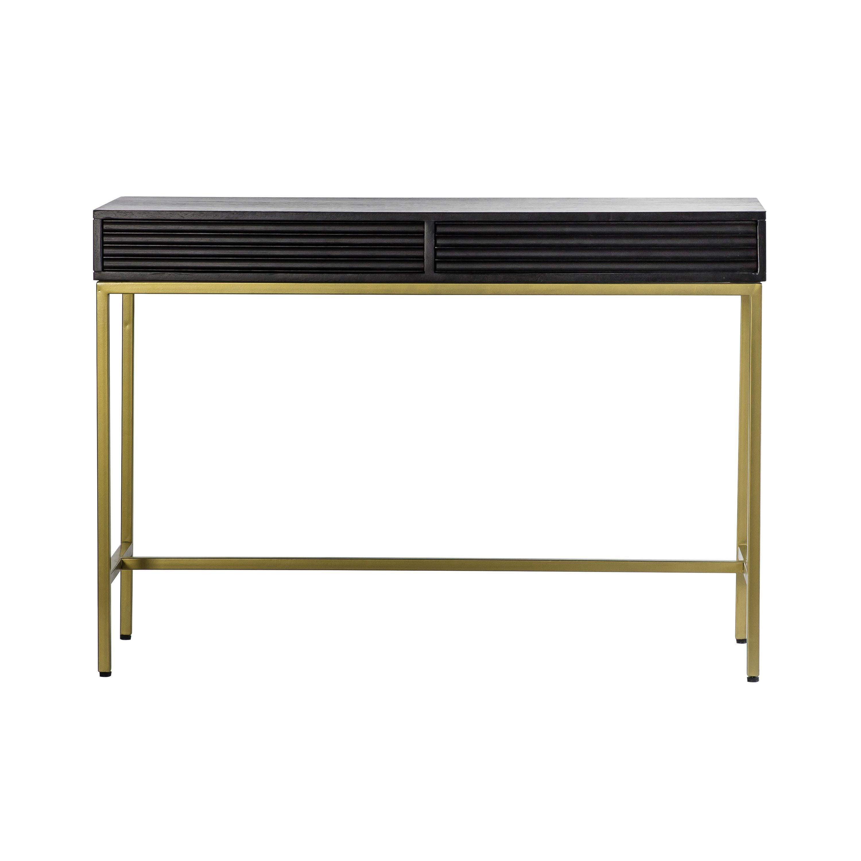 Regalia Mango Wood 2 Drawer Console Table with Gold Iron Base - Maison Rêves UK