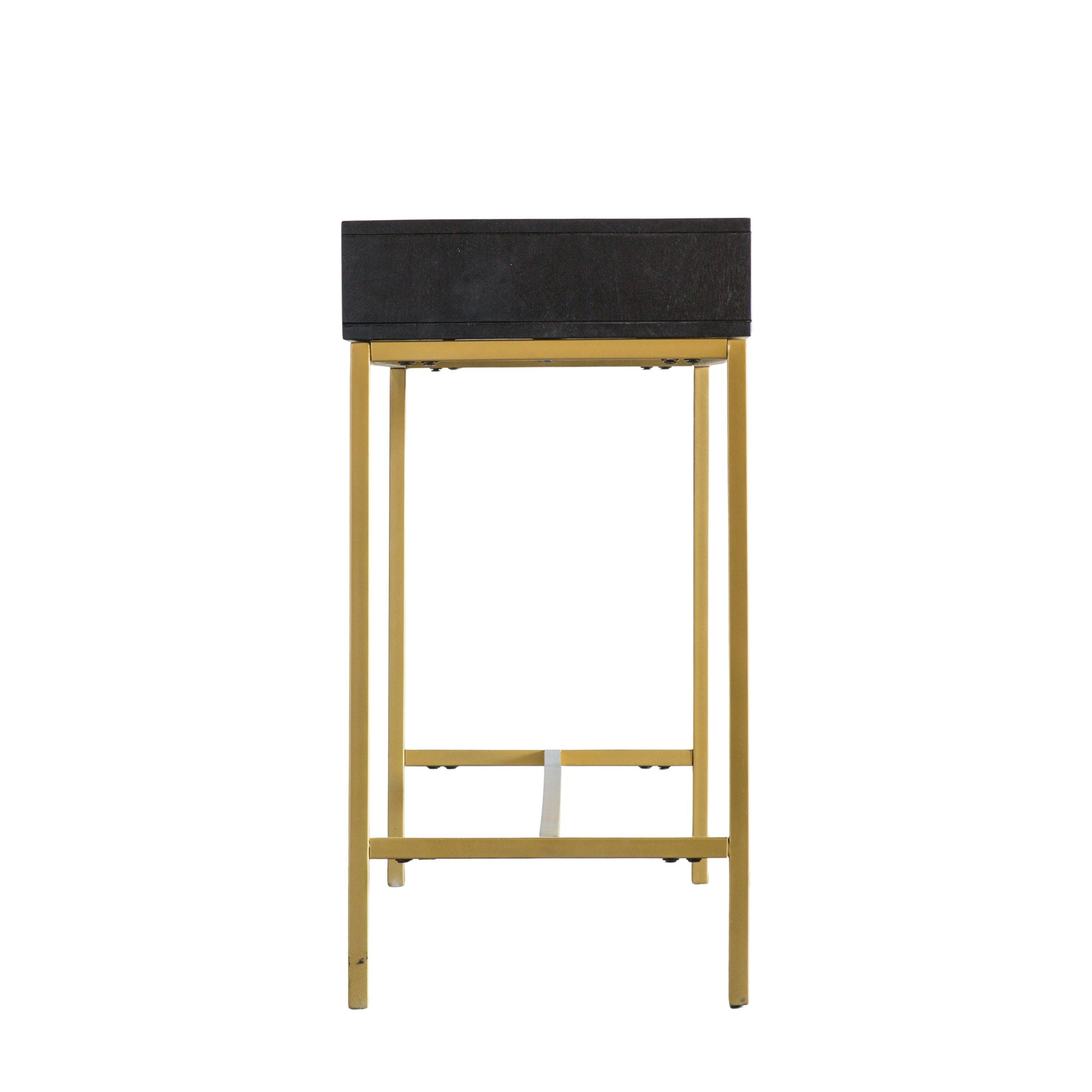 Regalia Mango Wood 2 Drawer Console Table with Gold Iron Base - Maison Rêves UK