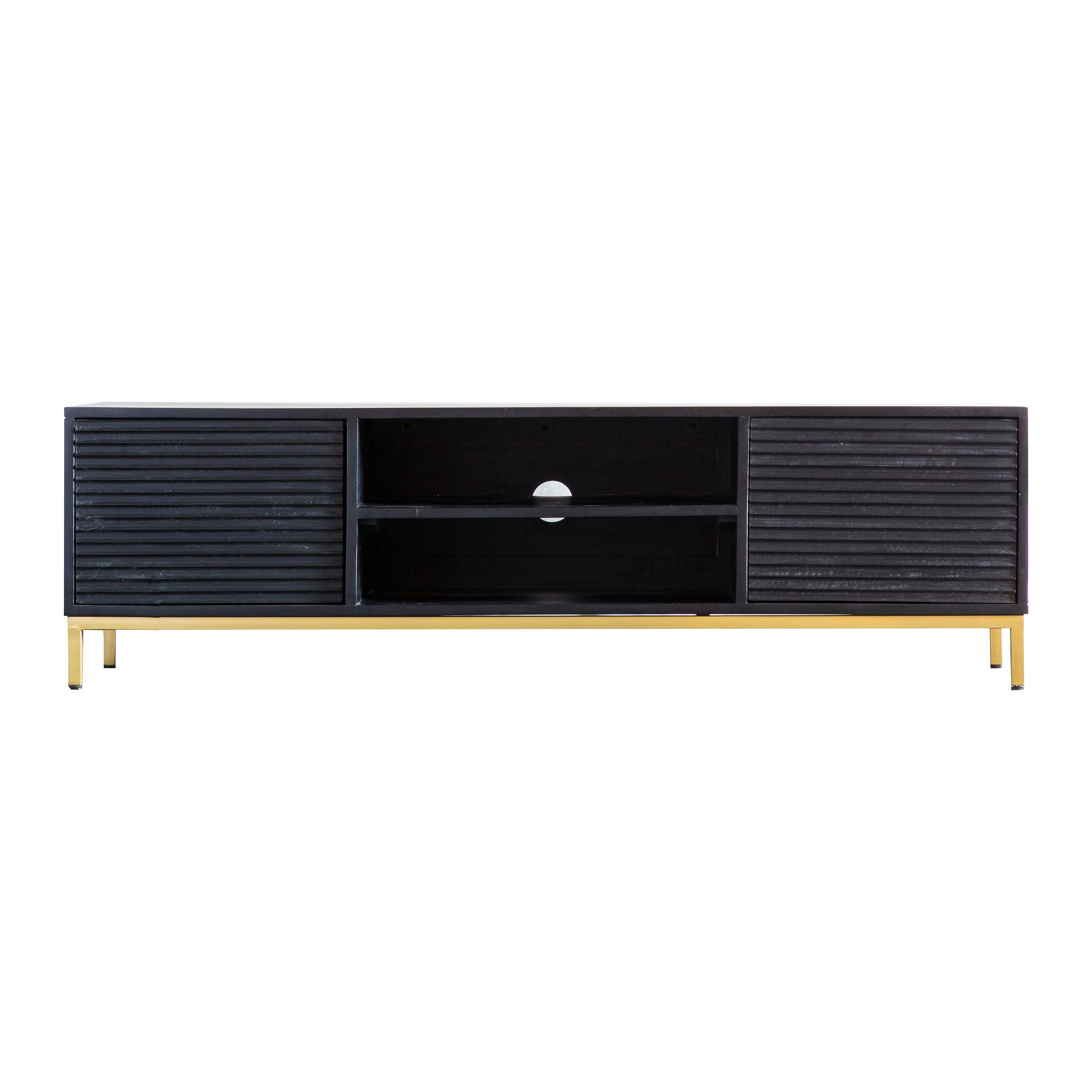 Regalia Mango Wood Media Unit with Gold Iron Base - Maison Rêves UK