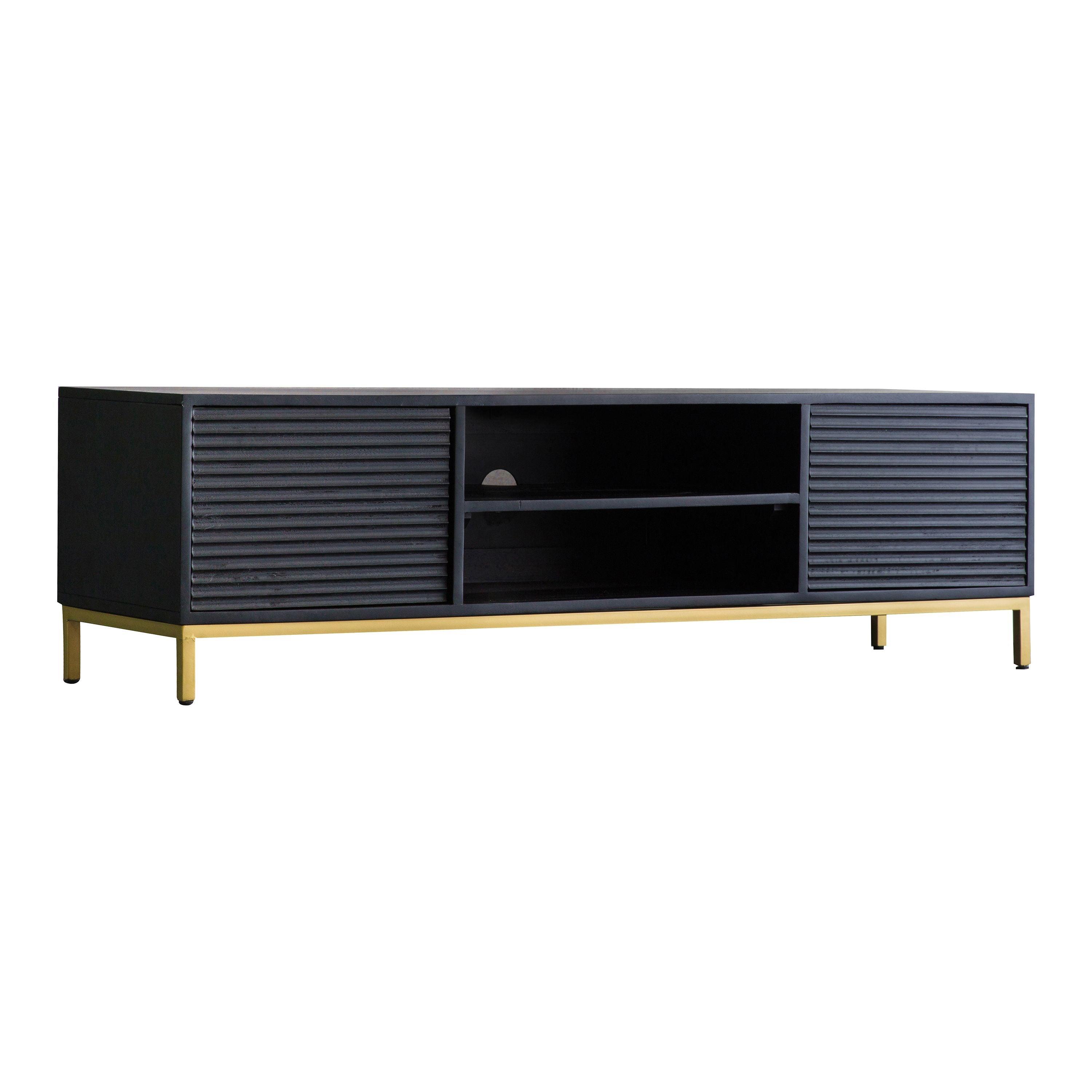 Regalia Mango Wood Media Unit with Gold Iron Base - Maison Rêves UK