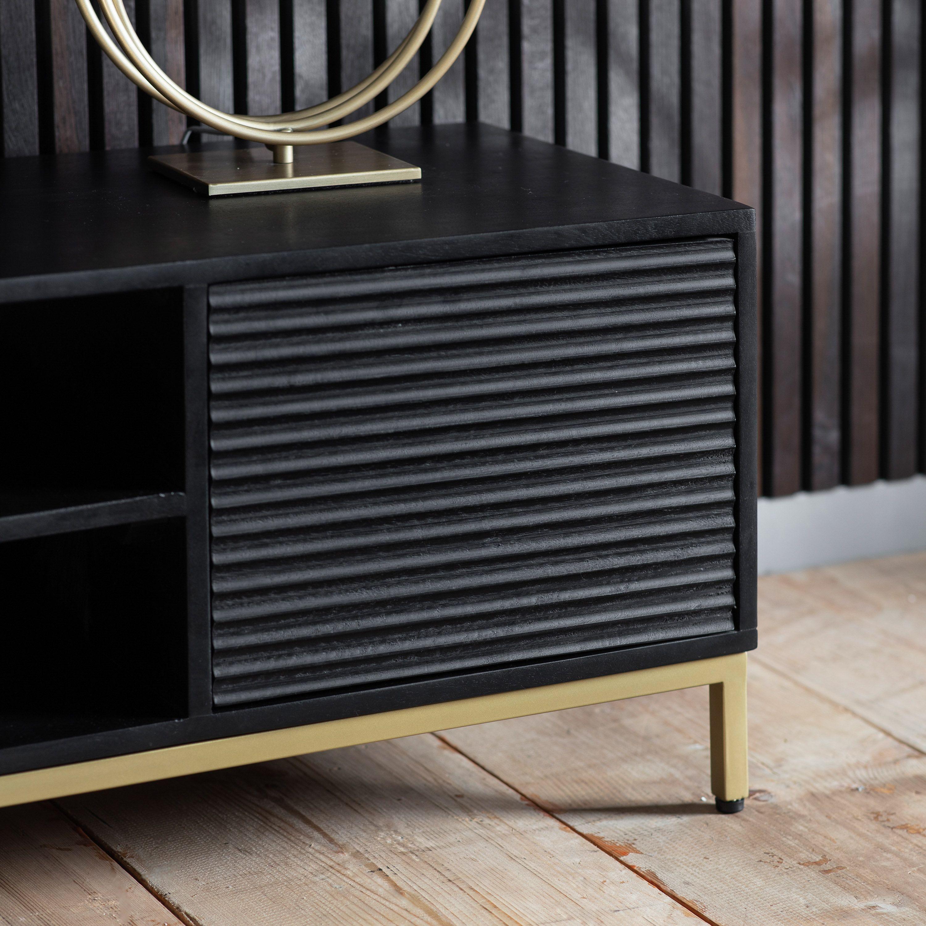 Regalia Mango Wood Media Unit with Gold Iron Base - Maison Rêves UK