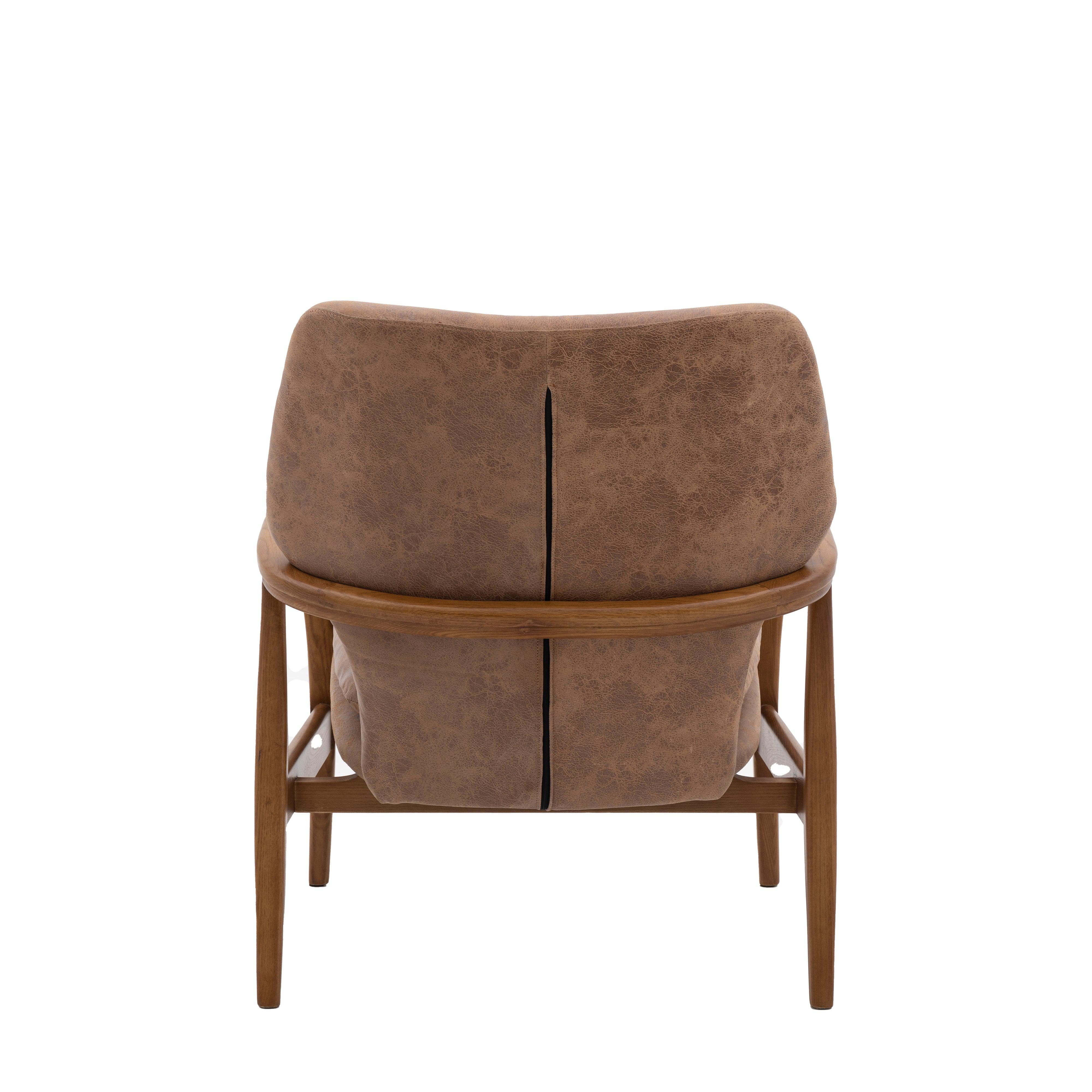 Rivervista Armchair Brown Leather with Oak Frame - Maison Rêves UK
