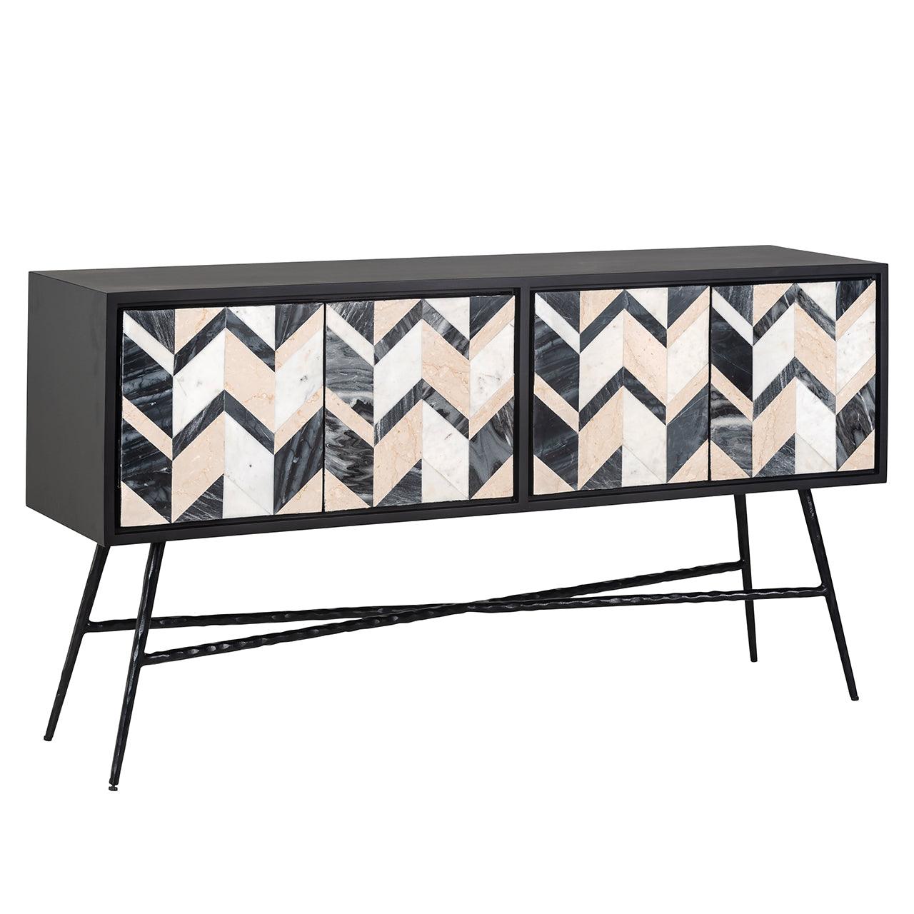 Rostelli 4 Door Mango Wood Sideboard with Black Iron Frame by Richmond Interiors - Maison Rêves UK