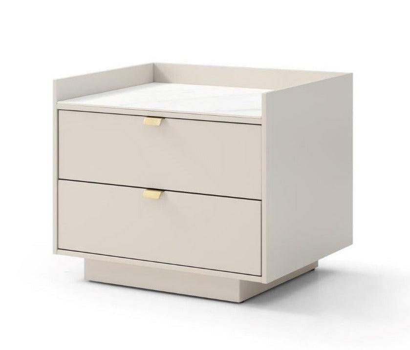 Saviour Bedside Table - White Marble & Beige - Maison Rêves UK