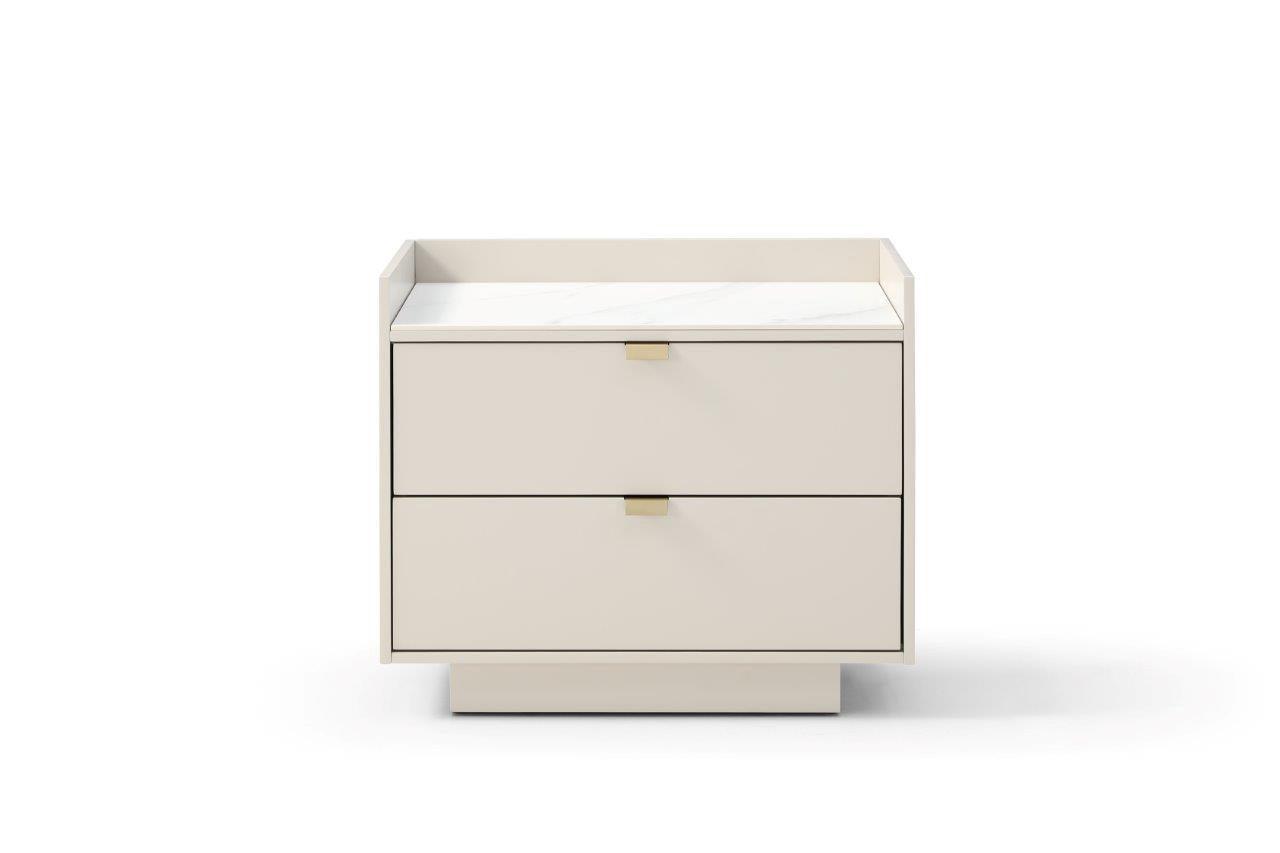 Saviour Bedside Table - White Marble & Beige - Maison Rêves UK