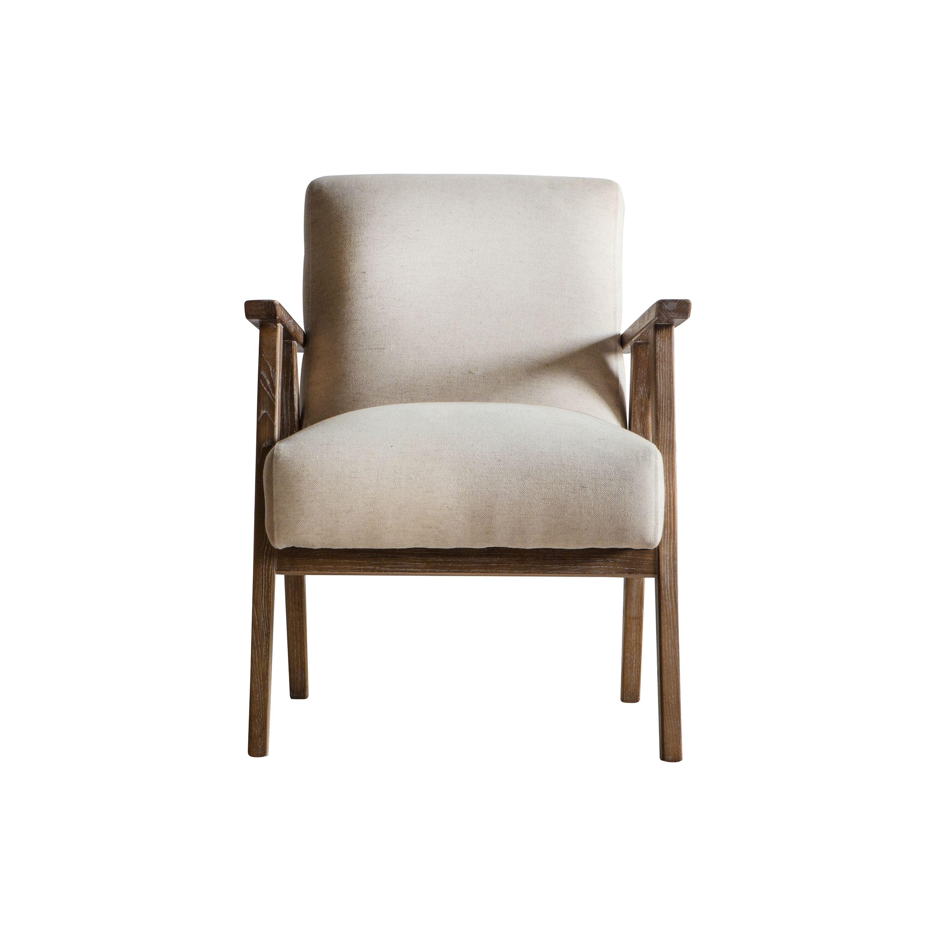 Serenara Fabric Armchair Natural Linen with Wooden Frame - Maison Rêves UK